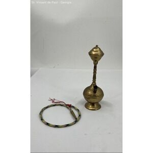 Vintage Middle Eastern Art Deco 8" Brass Hookah Pipe Decorated W Hose Great Cond